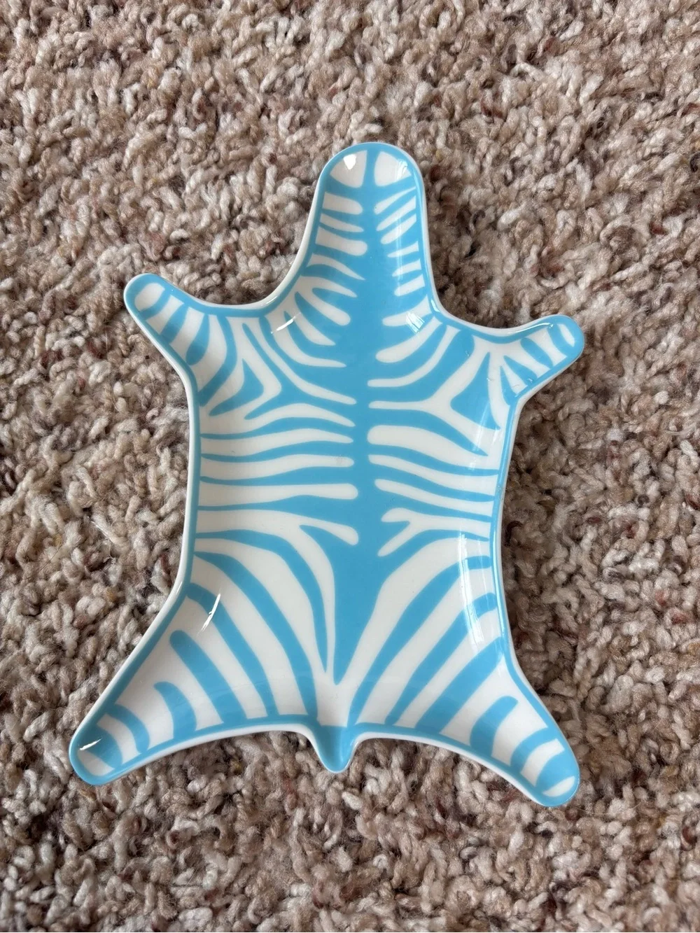 Jonathan Adler Turquoise Blue and White Zebra Stripe Stacking Trinket Dish